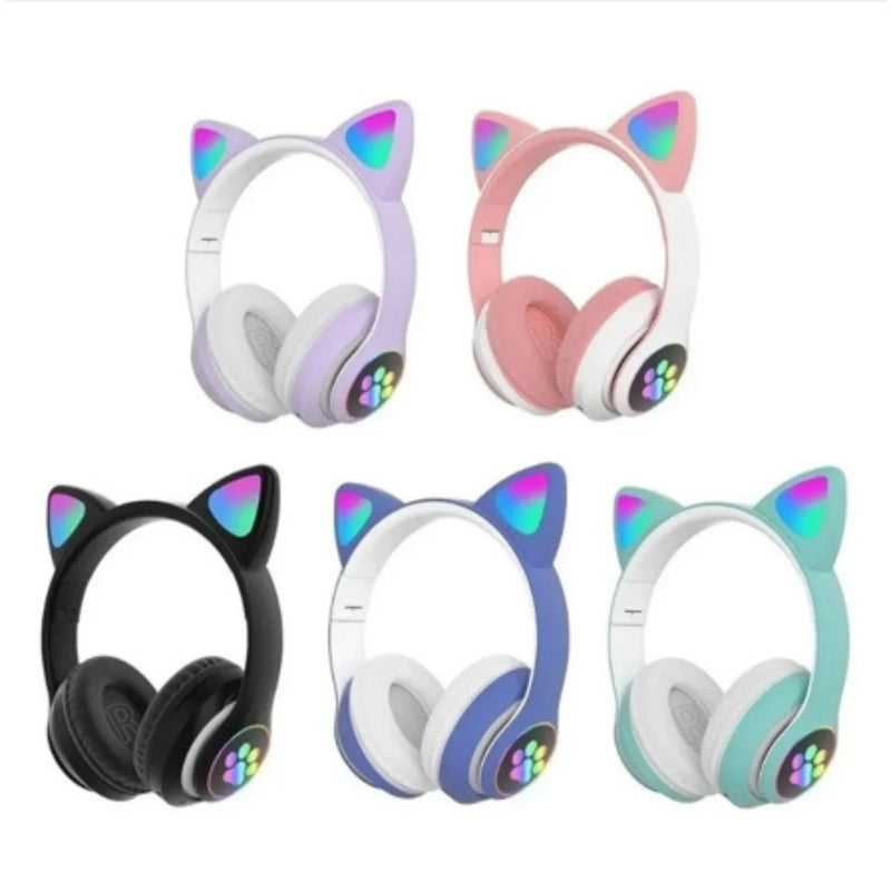 Fone De Ouvido Gatinho Bluetooth Infantil Led Menino Menina