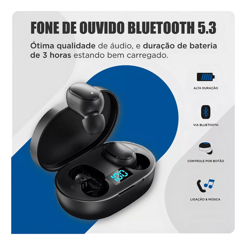 Fone De Ouvido Bluetooth  E6S Preto Visor Lead