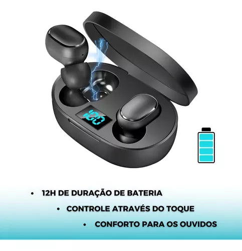 Fone De Ouvido Bluetooth  E6S Preto Visor Lead