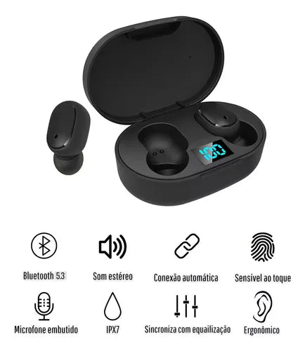 Fone De Ouvido Bluetooth  E6S Preto Visor Lead